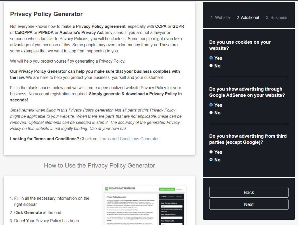 privacy policy page create step - 2